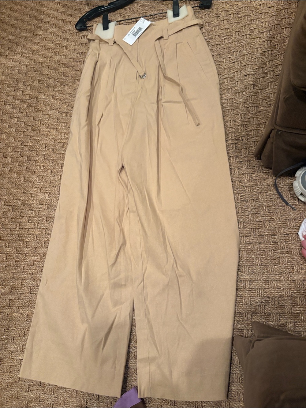 Derek Lam Tan High-Waist Paperbag Chinos